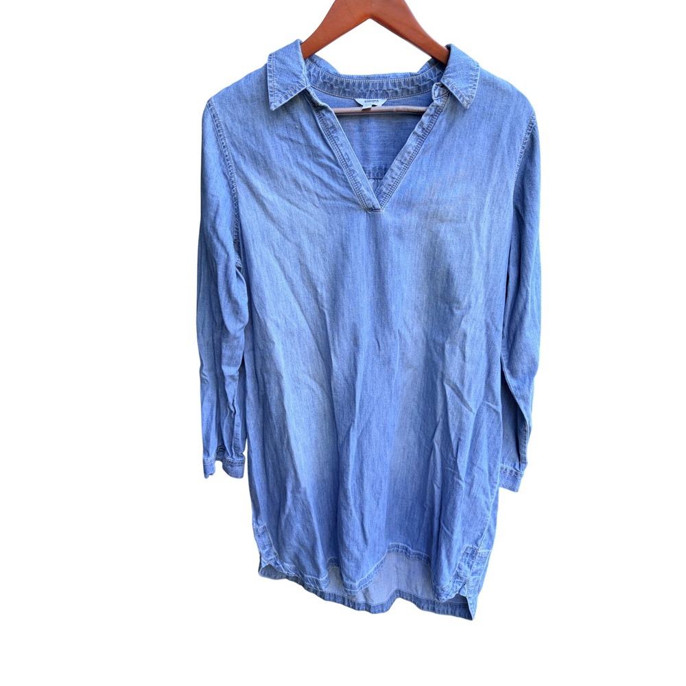 Sonoma Goods For Life Womens Blue Cotton Chambray V-Neck Shirt Dress Tunic Large
